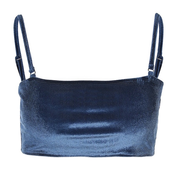 Blue Velvet Crop Tank Top - Picture 6 of 7